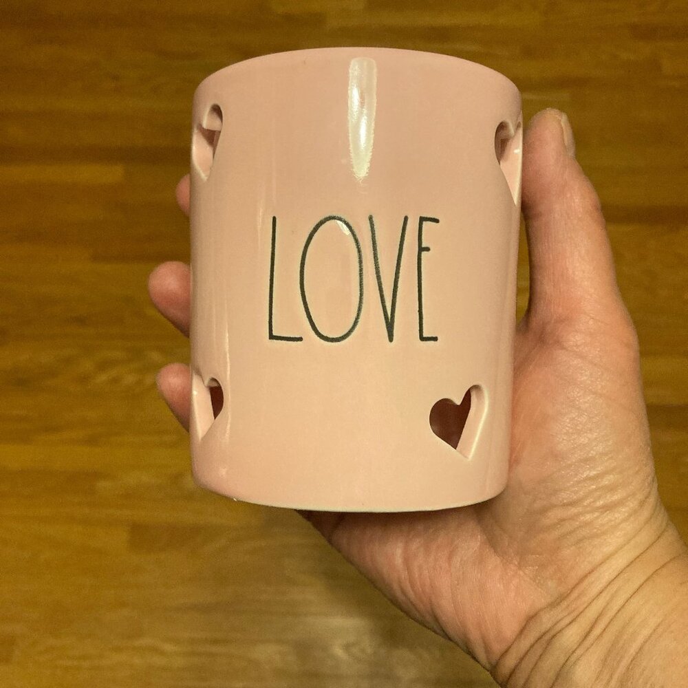 Pink Rae Dunn LOVE Cutout Heart Candle Holder